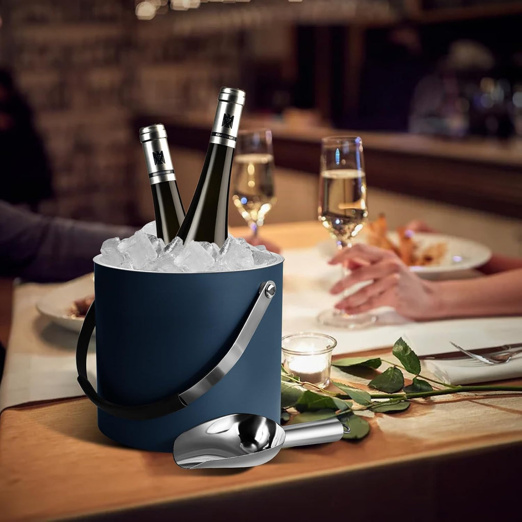 3L Ice Bucket with Silicone Lid, Scoop, Tongs & Strainer, Stainless Steel Double Wall Insulated Ice Buckets