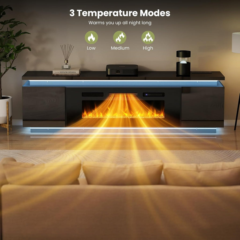 Fireplace TV-Stand with 40" Fireplace - 2 LED Light TV-Stand for 85 inch TVs - Entertainment Center with 4 AC Power