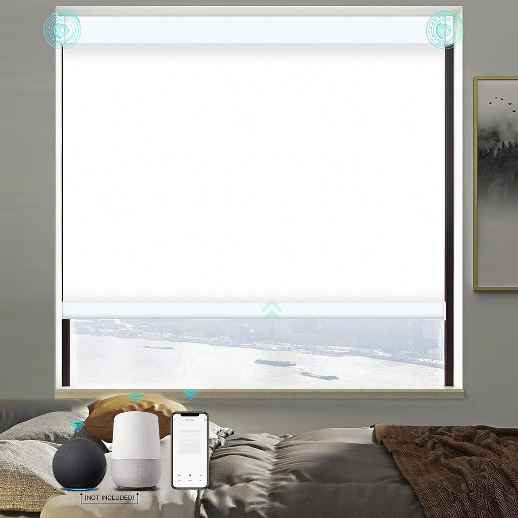 Motorized Blinds with Remote, 100% Blackout Smart Roller Shades with Valance, Cordless Electric Blinds, Automatic