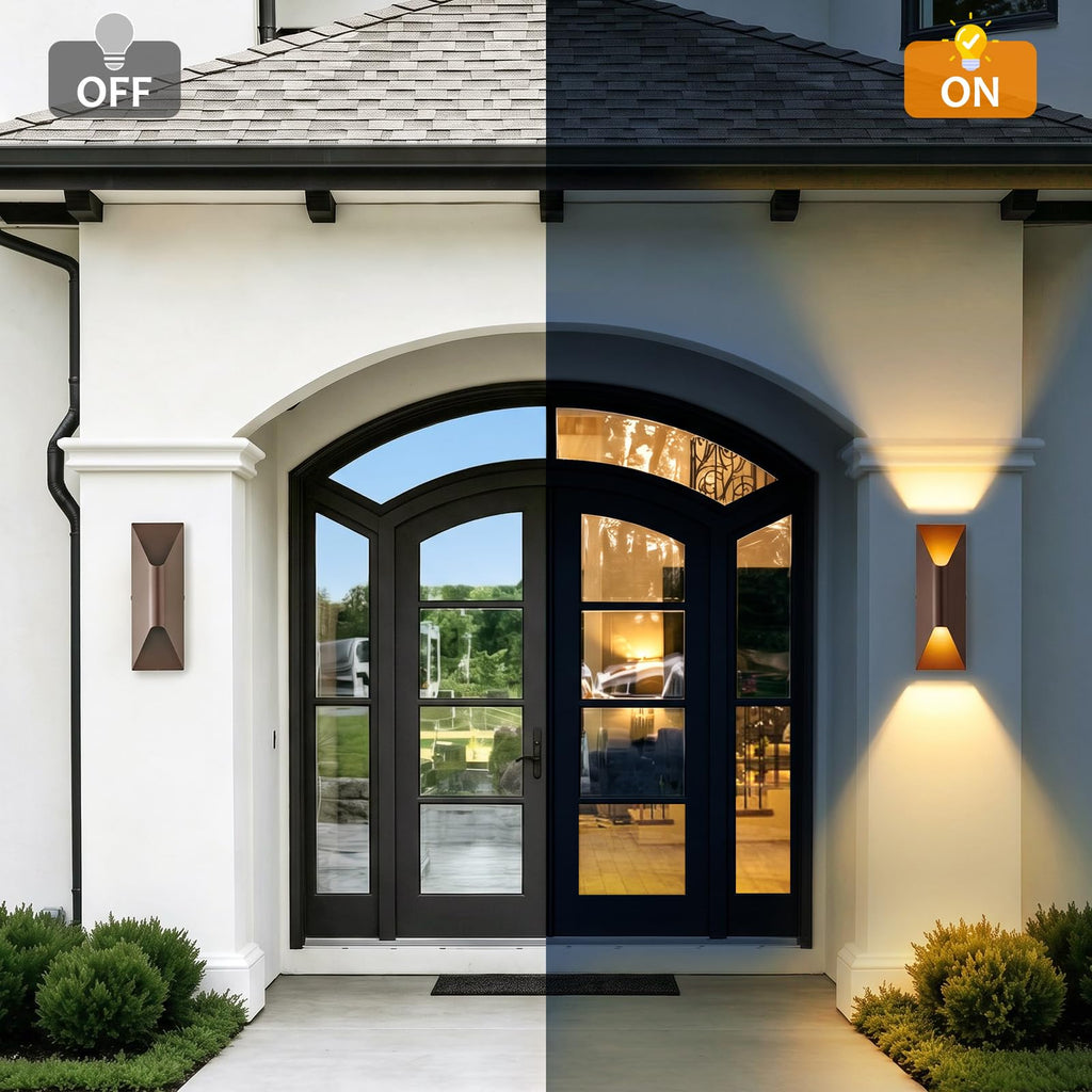 Outdoor Wall Lights 2 Pack, 15" Up and Down Porch Wall Sconce, Waterproof Exterior Lighting Fixtures, Replaceable