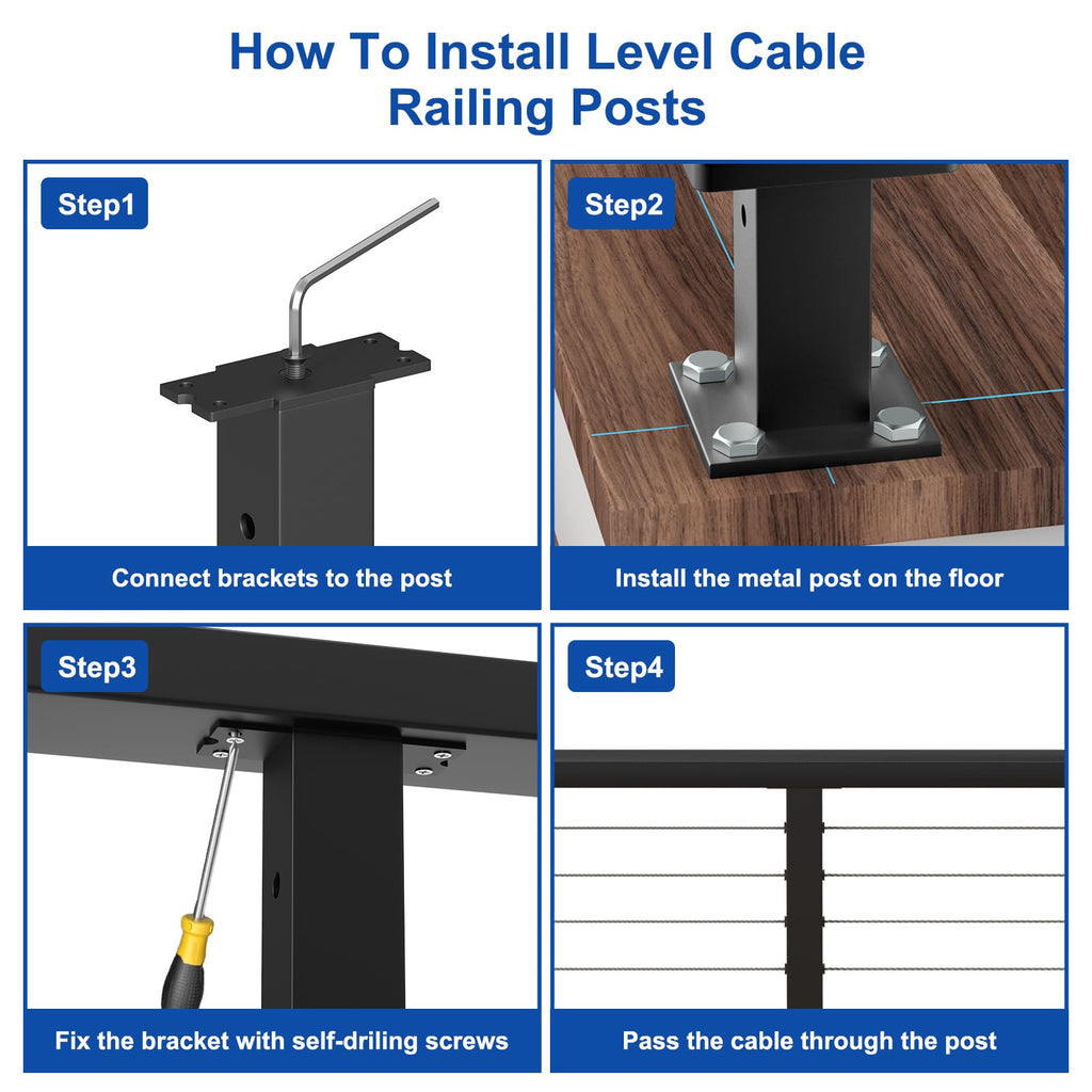 12FT-20FT Complete Set 36" Cable Railing Post Kit