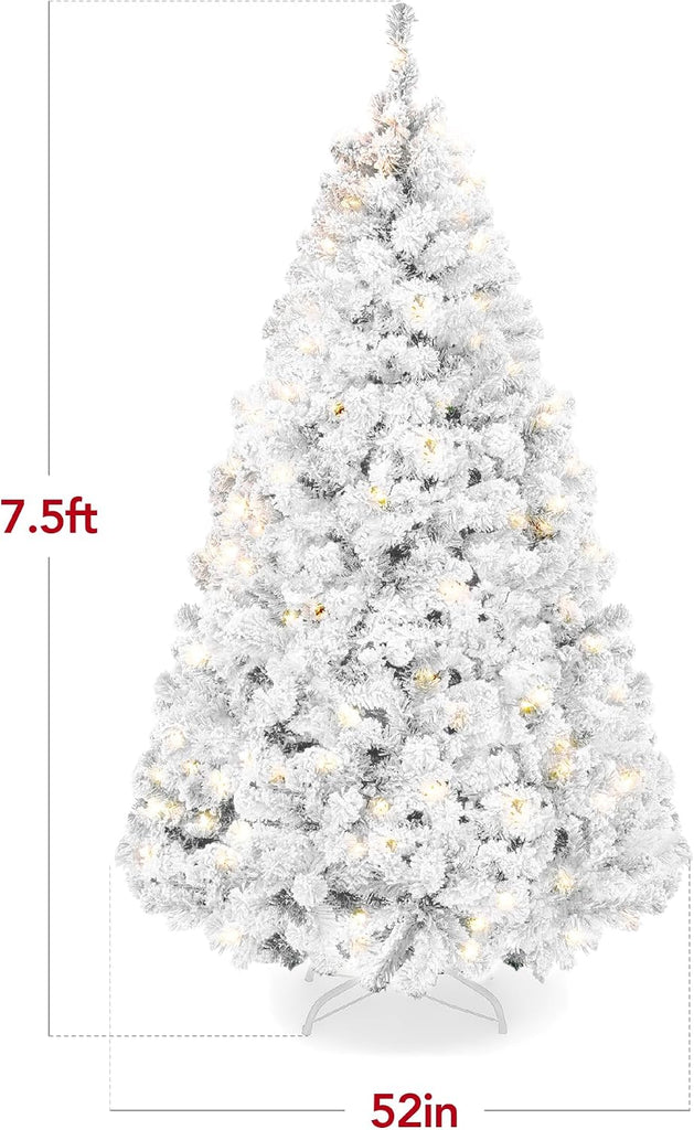 Pre-Lit White Christmas Tree, Artificial Snow Flocked Full Fir Tree, Holiday Decoration w/ 550 Lights, 1,346