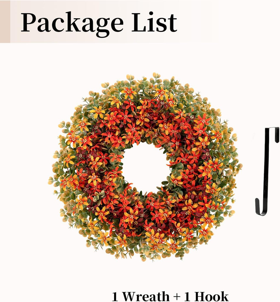Fall Door Boxwood Wreath, 24 Inch Autumn Wreaths with Hanger