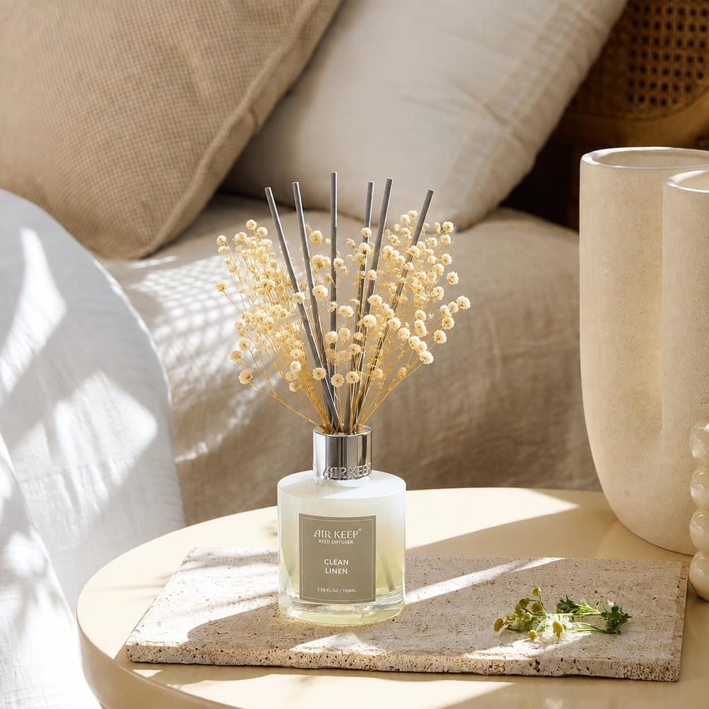 Reed Diffuser Set,3.38 fl oz (100 ml) - Clean Linen Oil Diffusers with 8 Reed Sticks,Home Fragrance Reed Diffuser - Set of 338