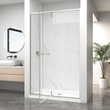 Pivot Shower Door, 42-48" W x 72" H Semi-Frameless Swing Glass Shower Door with Explosion-Proof Film Nano Coating