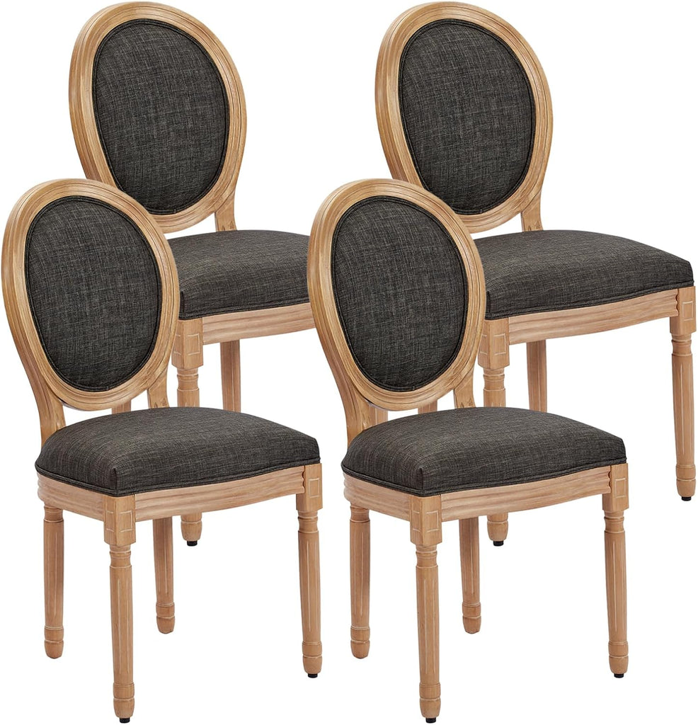 French Dining Chairs Set of 4, Upholstered Dining Room Chairs with Round Backrest, Mid-Century Farmhouse Style, Black