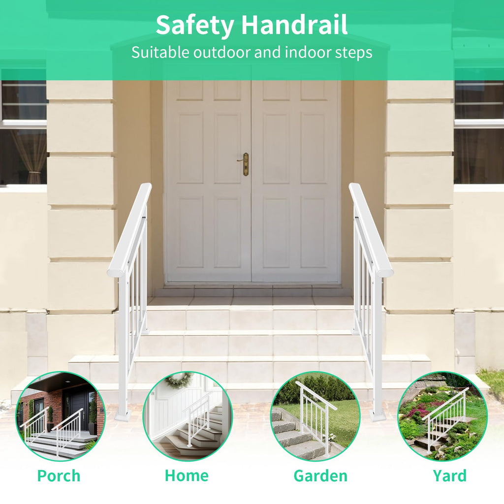 5-Step White Metal Handrail for Outdoor Steps