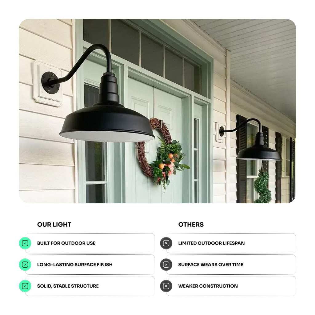 23" Gooseneck Barn Light Outdoor | Farmhouse Exterior Wall | Matte Black