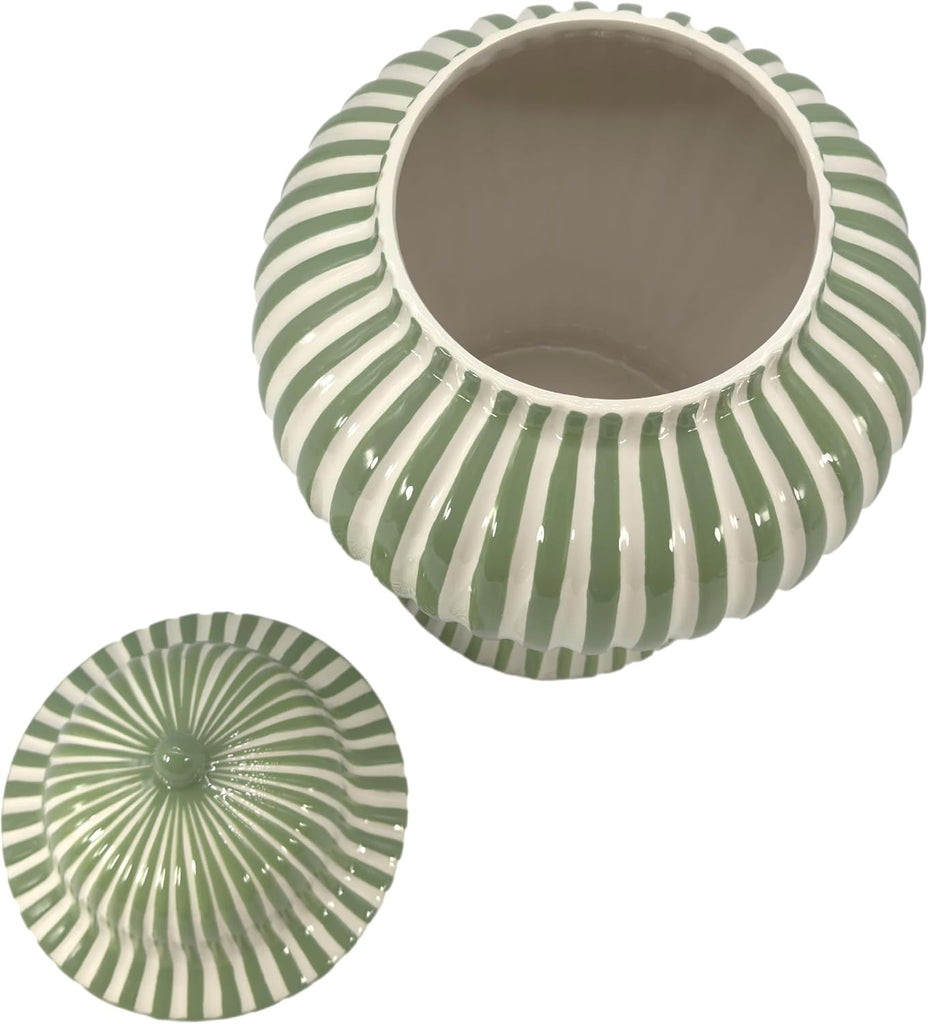 18" Green Candy Stripe Ginger Jar w/Lid - Christmas Holiday Decor Home Decor Living Room Party Decorations
