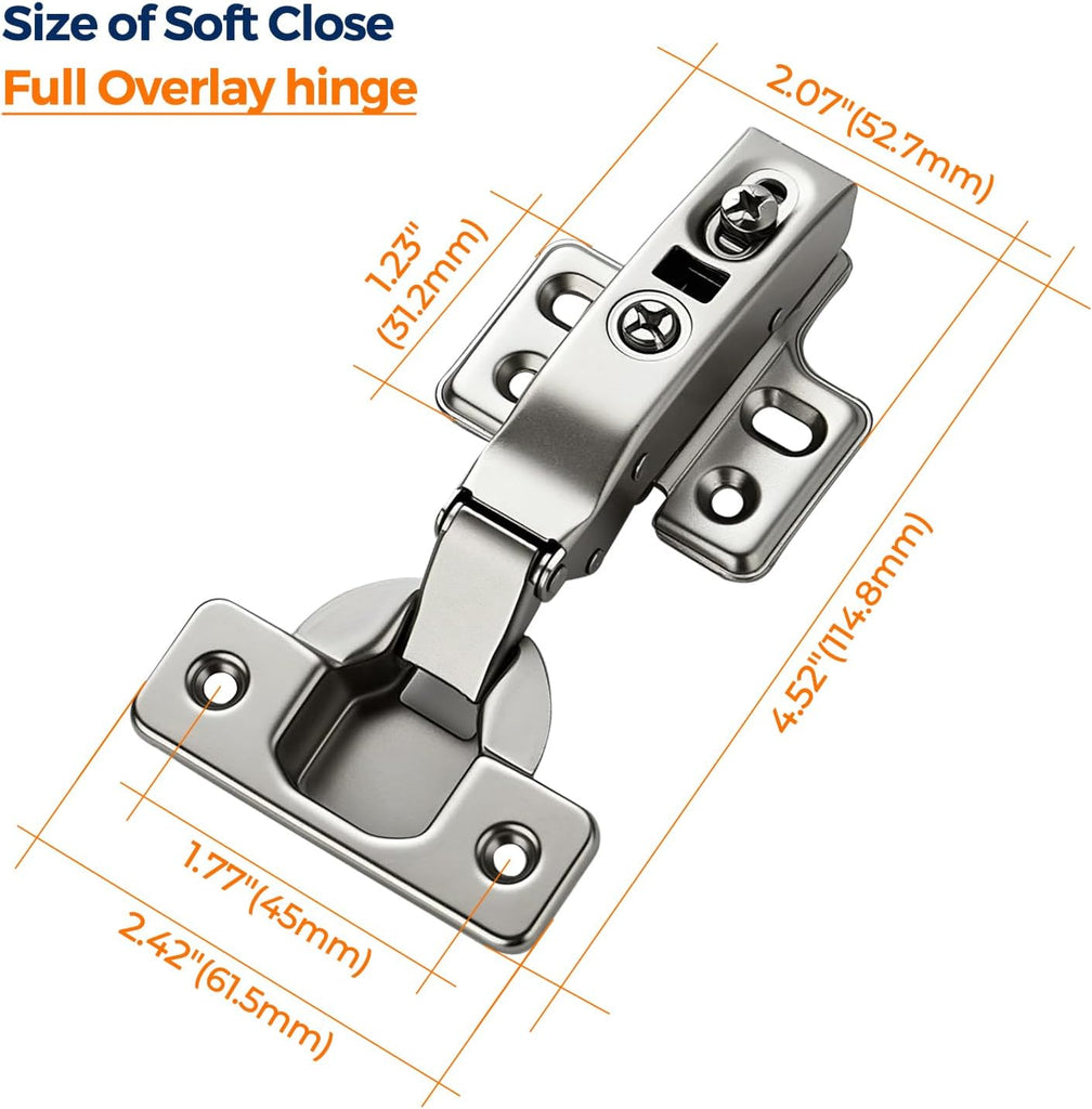 2 Pack 1 Pairs European Kitchen Cabinet Hinges Soft Close Full Overlay Cabinet Door Hinges Heavy-Duty Frameless