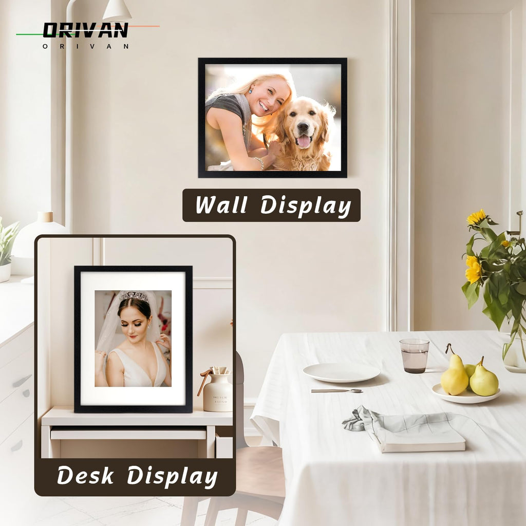 11x14 Picture Frame Wood Display Picture 8x10 with Mat Vtg Black