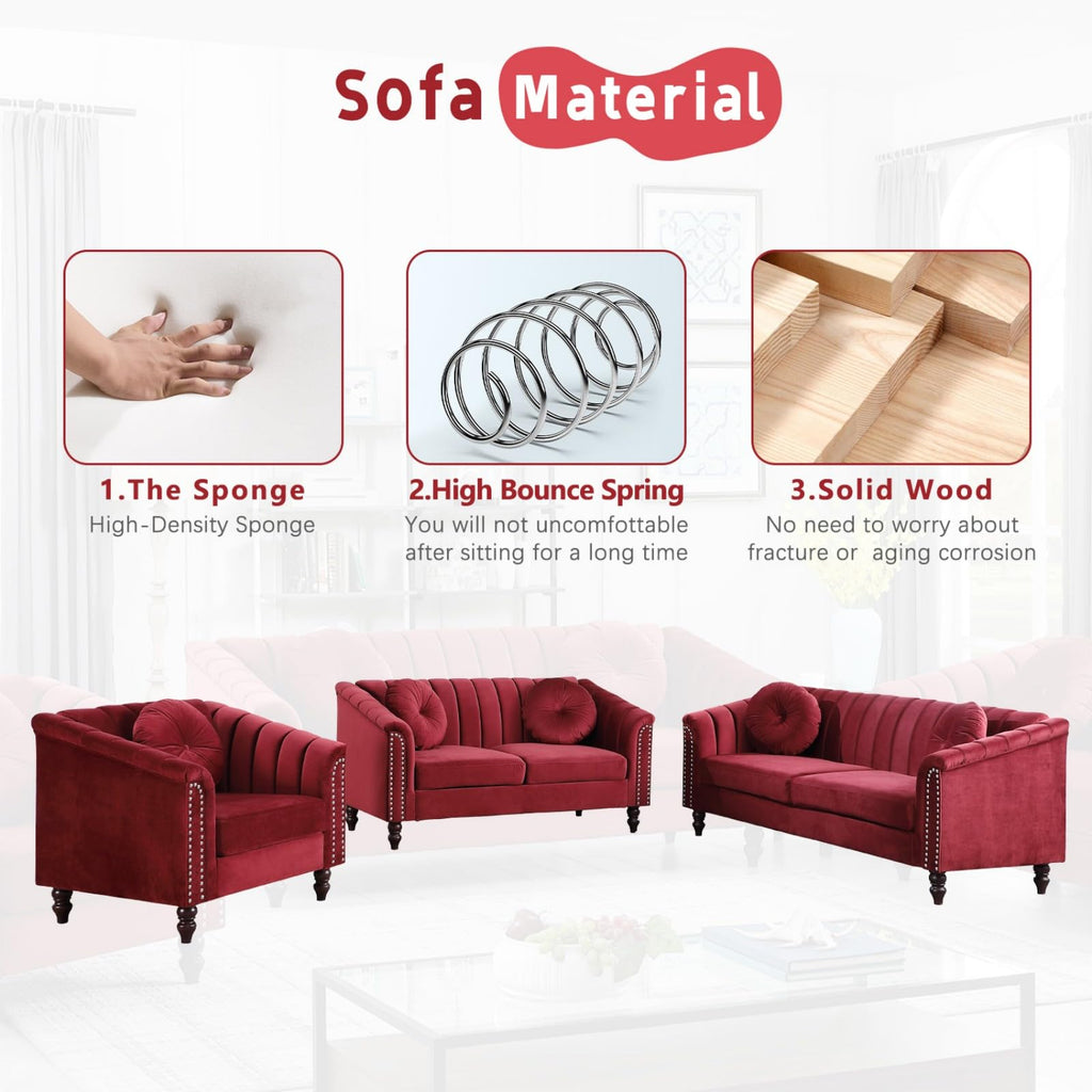 60" Loveseat Sofa, Microfiber Chesterfield Upholstered Sofas Love Seat, Couch Chair Sets with Style Button Tufted