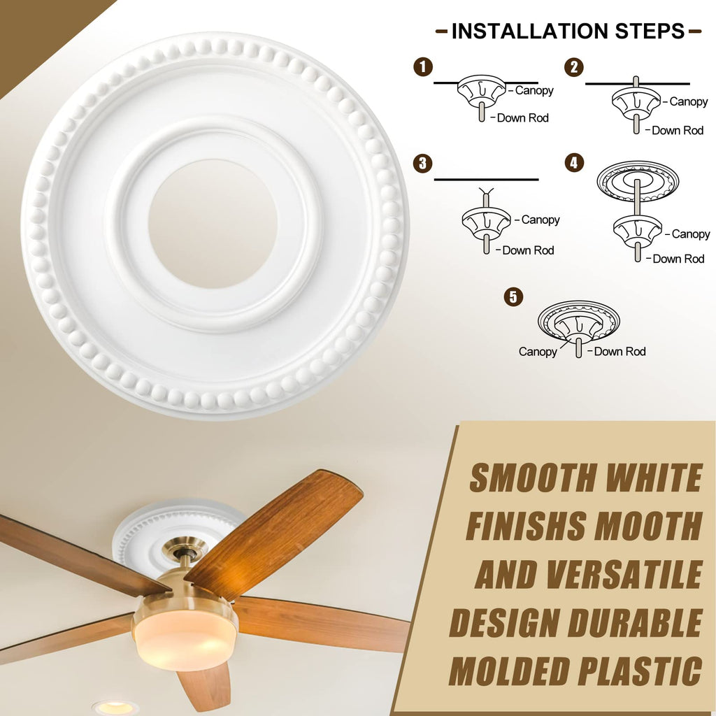 2 Pieces Ceiling Medallion Ceiling Fan Light Covers 12 1/2 OD x 3 7/8 ID x 3/4 P Smooth Ceiling Medallions for Light