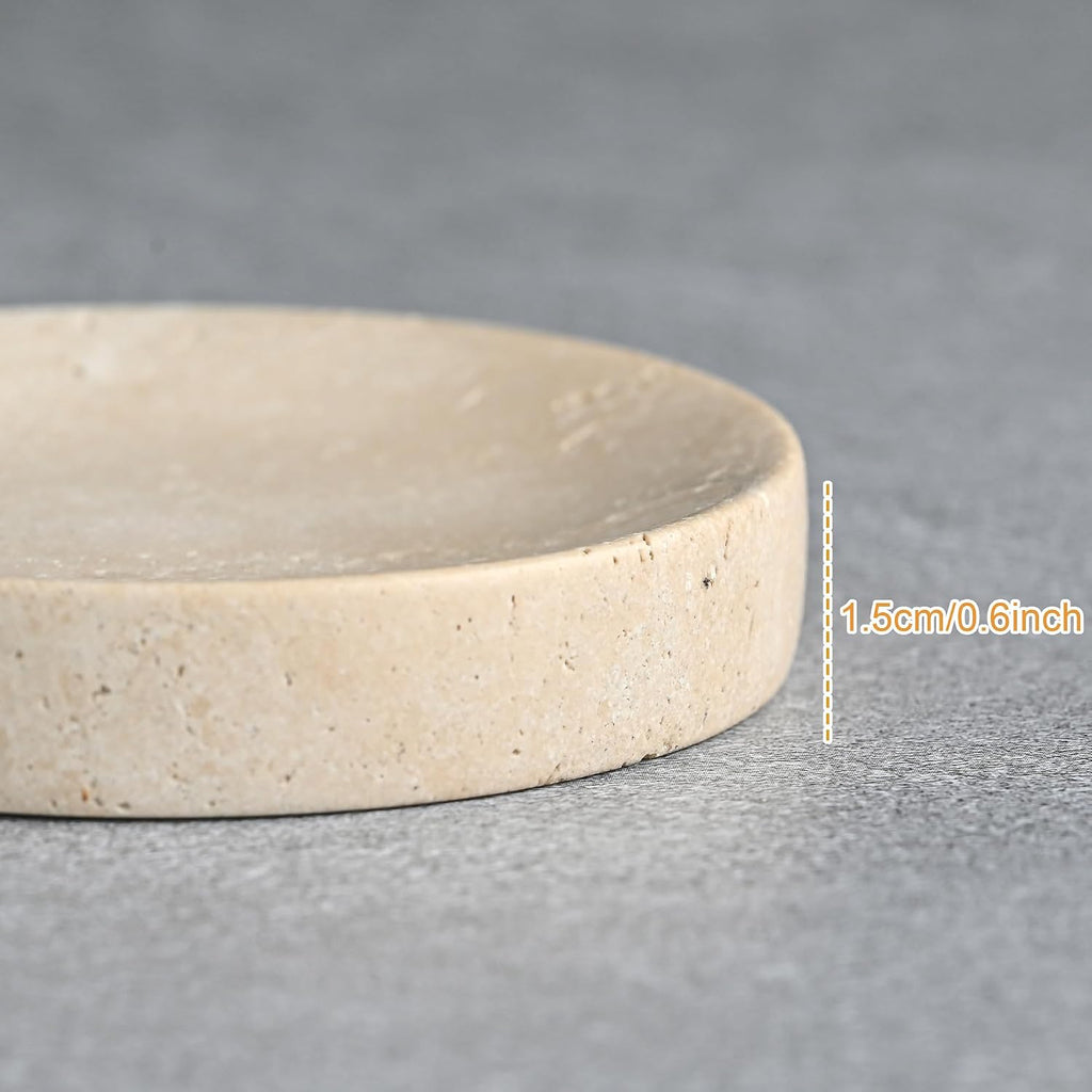 Travertine Jewelry Dish, 4 Inch Stone Trinket Tray for Rings and Earrings