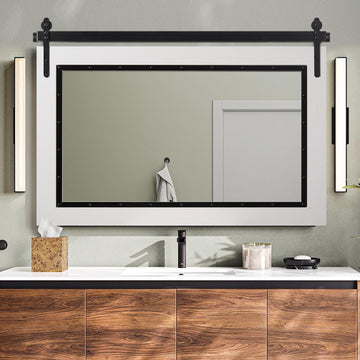 Farmhouse Barn Door Mirror, 40"x26" Rustic Bathroom Mirror, Wood Frame Wall Mirror, Wooden Mirror Bedroom Entryway