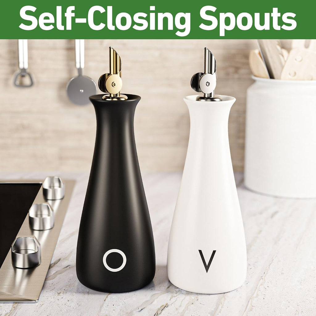 Ceramic Oil and Vinegar Dispenser with Self-Closing Spouts, 530mL - Set of 2