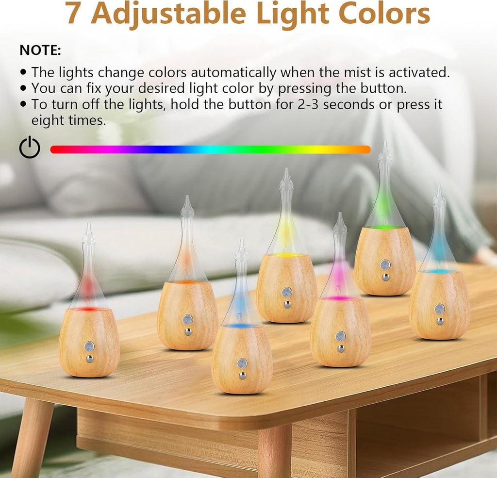Essential Oil Diffuser Humidifiers, 7 Colors Light Setting, Quiet Diffuser, Small Aromatherapy Diffuser with Wood