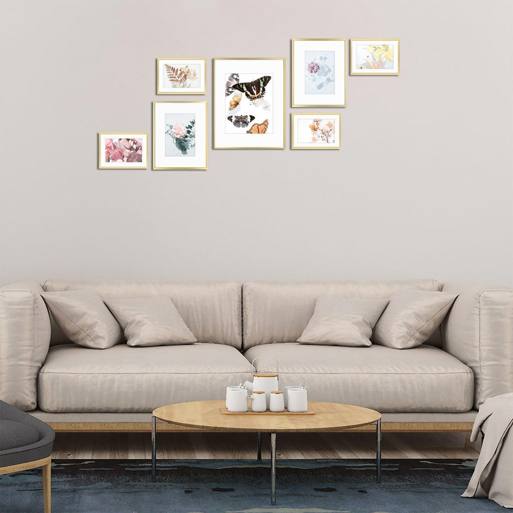 7 Pack Gold Aluminum Frame with White Mat, Real Glass
