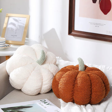 3D Pumpkin Pillow Fall Decor Cushions,White, Brown - Set of 2