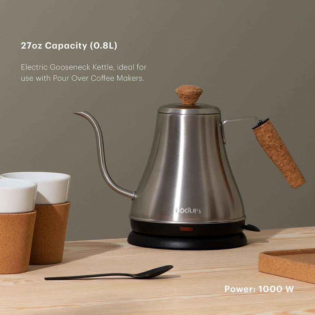 27oz Melior Gooseneck Electric Water Kettle, Pour Over Coffee & Tea, Brushed Stainless Steel