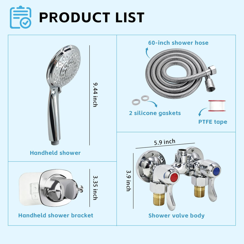 Outdoor Shower Kit Brass 4 Inch Center Valve 59 Inch Hose Chrome Polish
