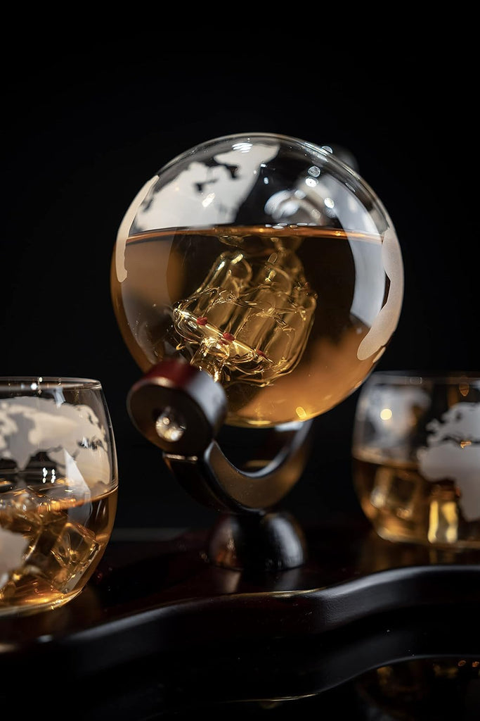 Gifts for Men Dad, Whiskey Decanter Globe Set with Ball & Glasses, Anniversary Birthday Gifts for Him Husband - Set of 2
