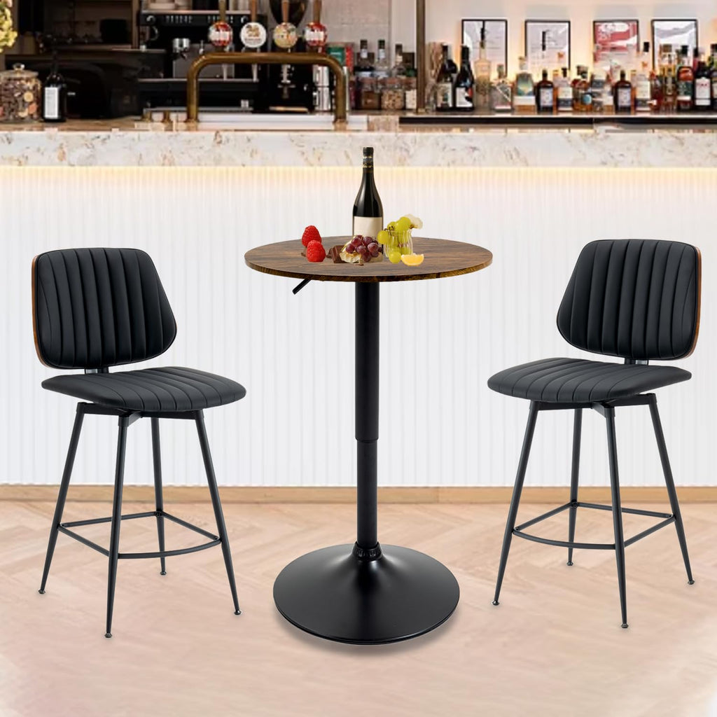 Round Bar Table Height Adjustable with MDF Top, 23.6 i n Modern Cocktail Bar Table with 360 Swivel for Suitable for