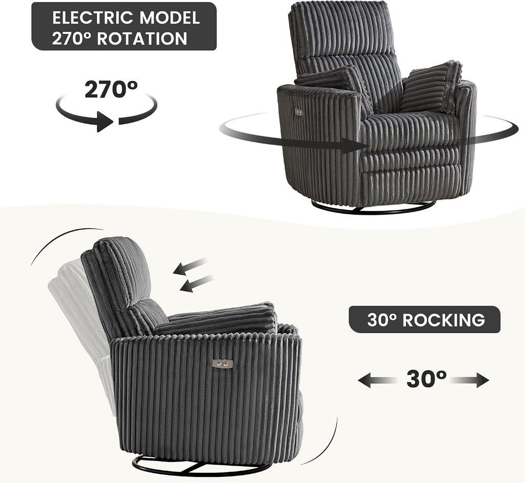 Power Recliner,Nursery Swivel Glider Rocking Chair with USB Port,Upholstered Adult Electric Recliner Rocking Chair
