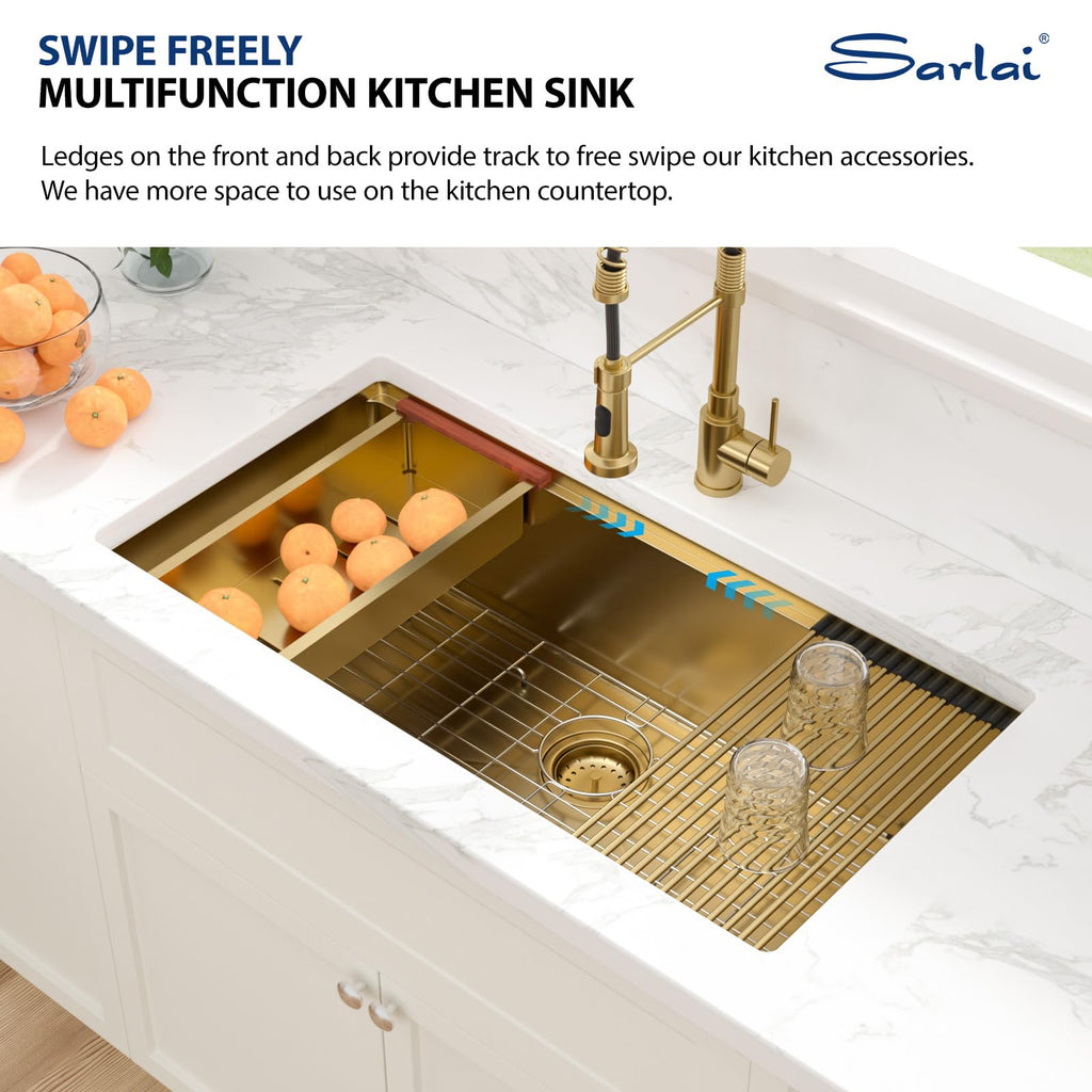 36 Gold Undermount Kitchen Sink Workstation 36x19 Inch Large Sinks