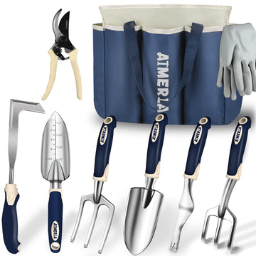 Gardening Tools Set of 9 Heavy Duty Garden Tools with Non-Slip Rubber Grip with Large Garden Bag, Durable for Garden