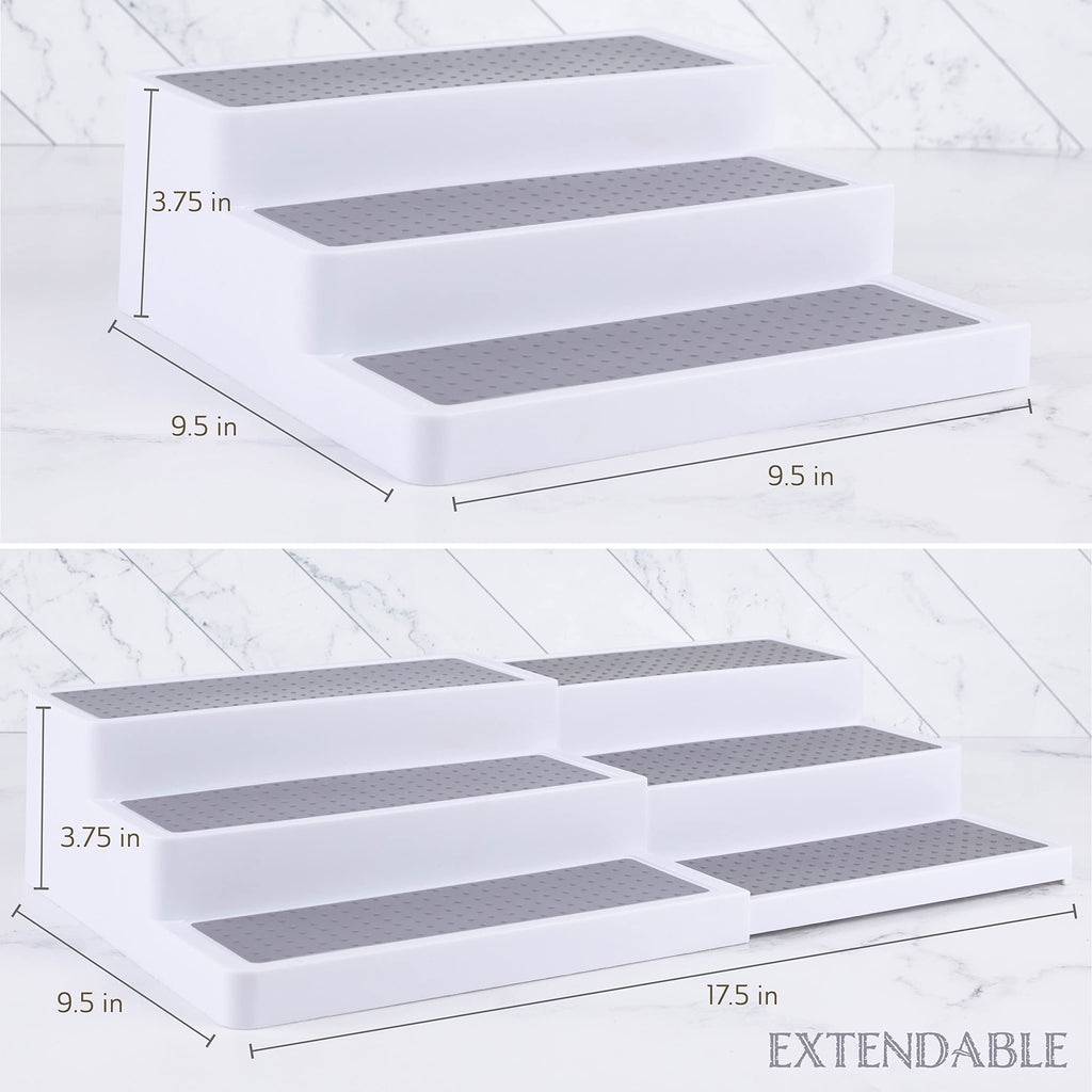 Plastic 3-Tier Expandable Spice Rack, Adjustable Length, Stability with Non-Skid Shelf, For Easy Visibility