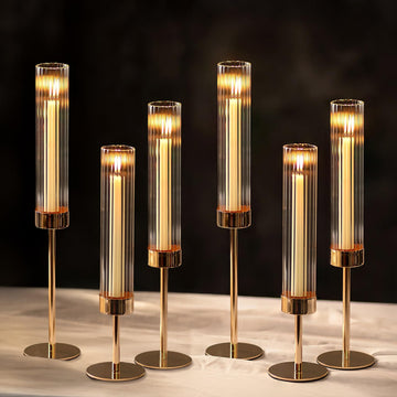 Hurricane Candle Holder for Centerpiece, Set of 6 Candlestick Holder