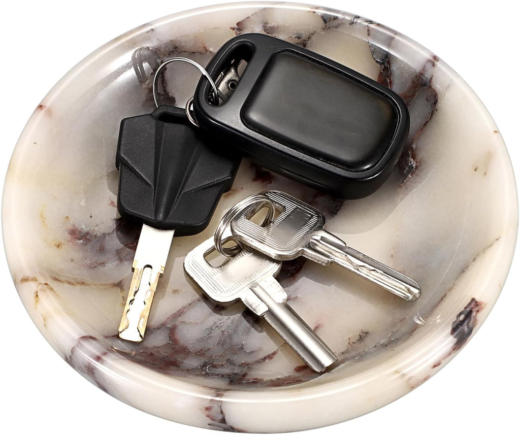 Decorative Key Holder Table Round Key Bowl Marble Nightstand Organizer for Candle Jewelry Tray for Earrings Necklaces
