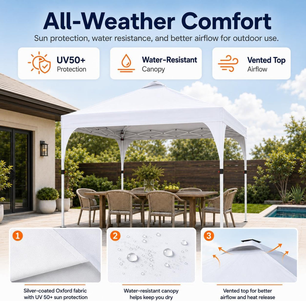 10x10ft Pop Up Canopy Tent Built-in Solar LED Lights UPF 50+, White