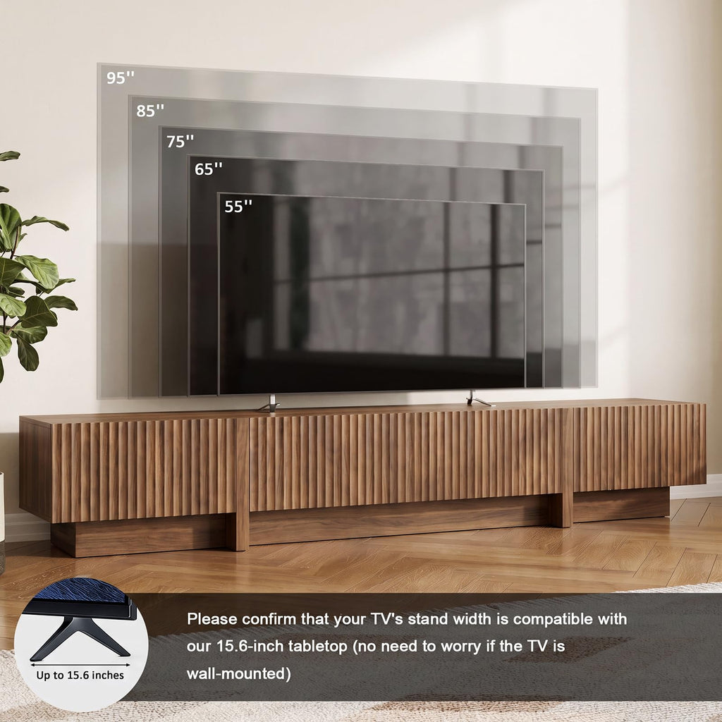 98" TV Stands, Fluted Entertainment Center, Walnut