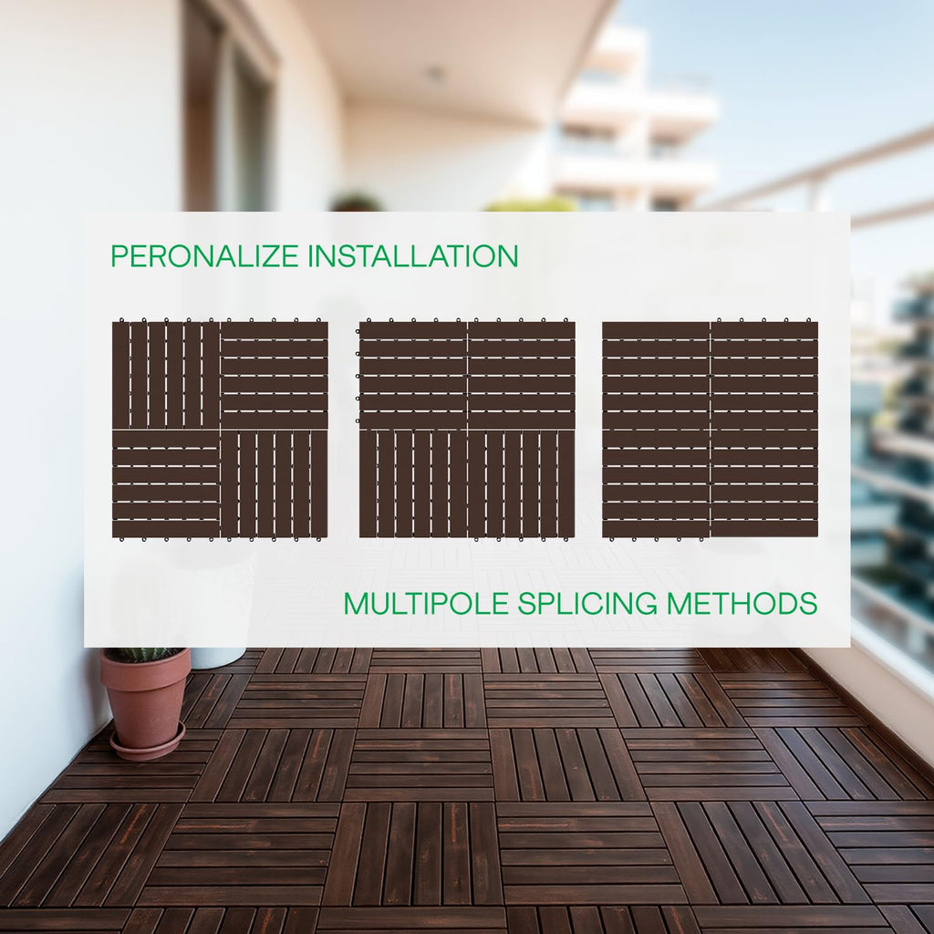 Interlocking Deck Tiles 9.6 SQFT - 10PCS Waterproof Acacia Wood Patio Tiles, Flooring Tiles for Indoor and Outdoor