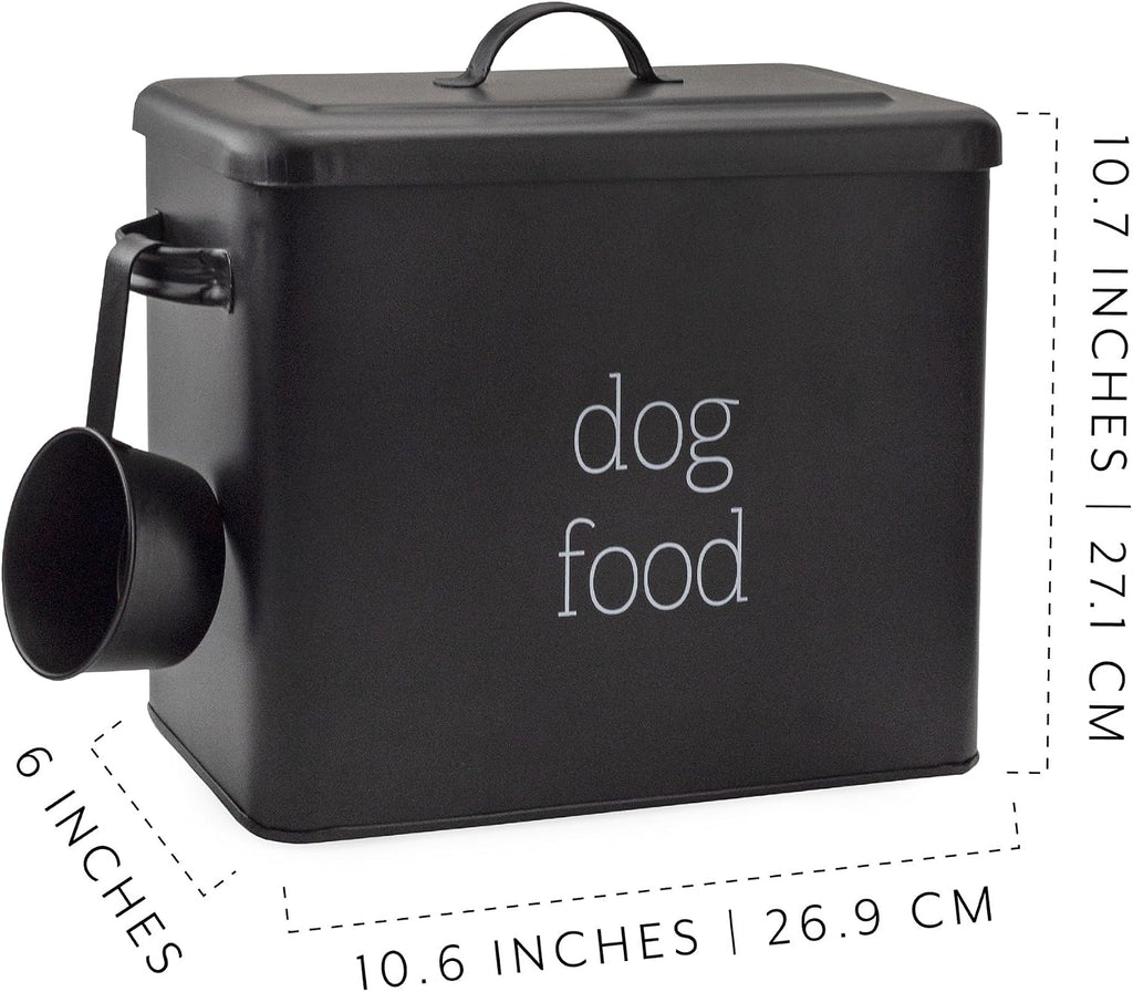 Retro Dog Food Canister (Black); Modern Farmhouse Style Storage Bin for Pet Food