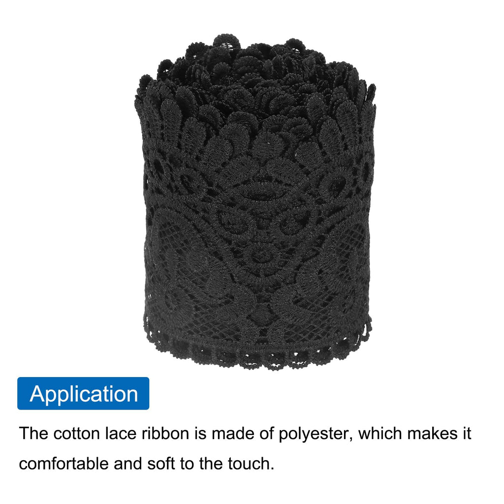 4 Inch Wide 5 Yard Lace Ribbon Floral Pattern Black Lace Trim Ribbon for Sewing Making, and DIY Crafts, Gift