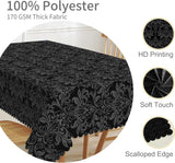60x102inches Black Print Rectangle Tablecloth Damask Pattern Polyester Table Cloth Waterproof Wrinkl