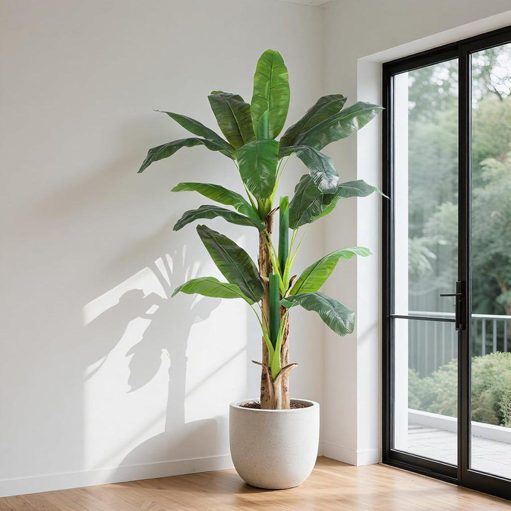 6ft Extra Tall Artificial Banana Tree, Fake Banana Leaf Plant with 17 Faux Banana Leaves, Perfect Indoor Outdoor