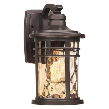 Outdoor Wall Light Fixture, Outside Porch Lights Wall Mounted Amber Ripple Glass Exterior Waterproof Wall Sconce