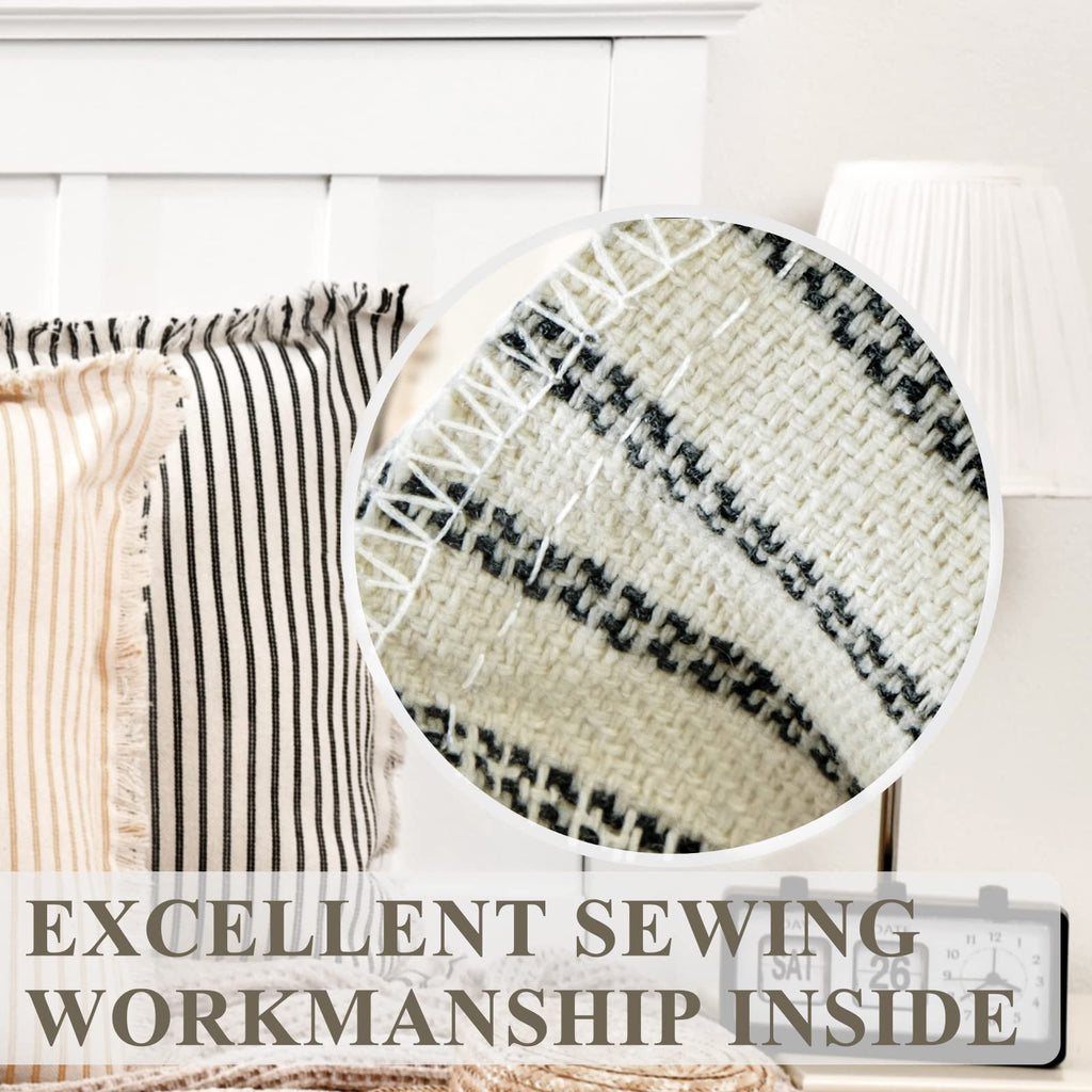 Throw Pillow Covers 26x26 Set of 2 Striped Pillow Covers with Fringe Chic Cotton Decorative Euro sham Pillows Square