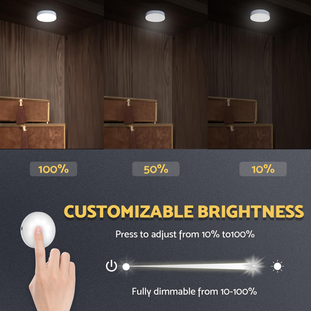 Rechargeable Puck Lights 2-Pack, Magnetic Tap Light, Warm Yellow