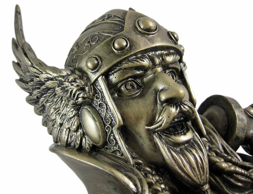 Norse God Thor Steel Finish Bust Statue Thunder Hammer