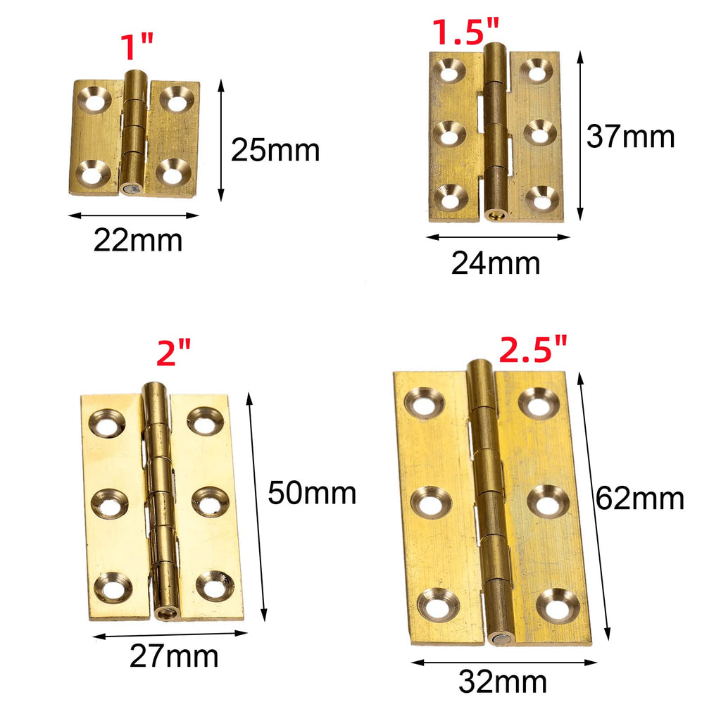 4Pcs Pure Brass Mini Hinges, Folding Butt Hinges, 1.5 Inch