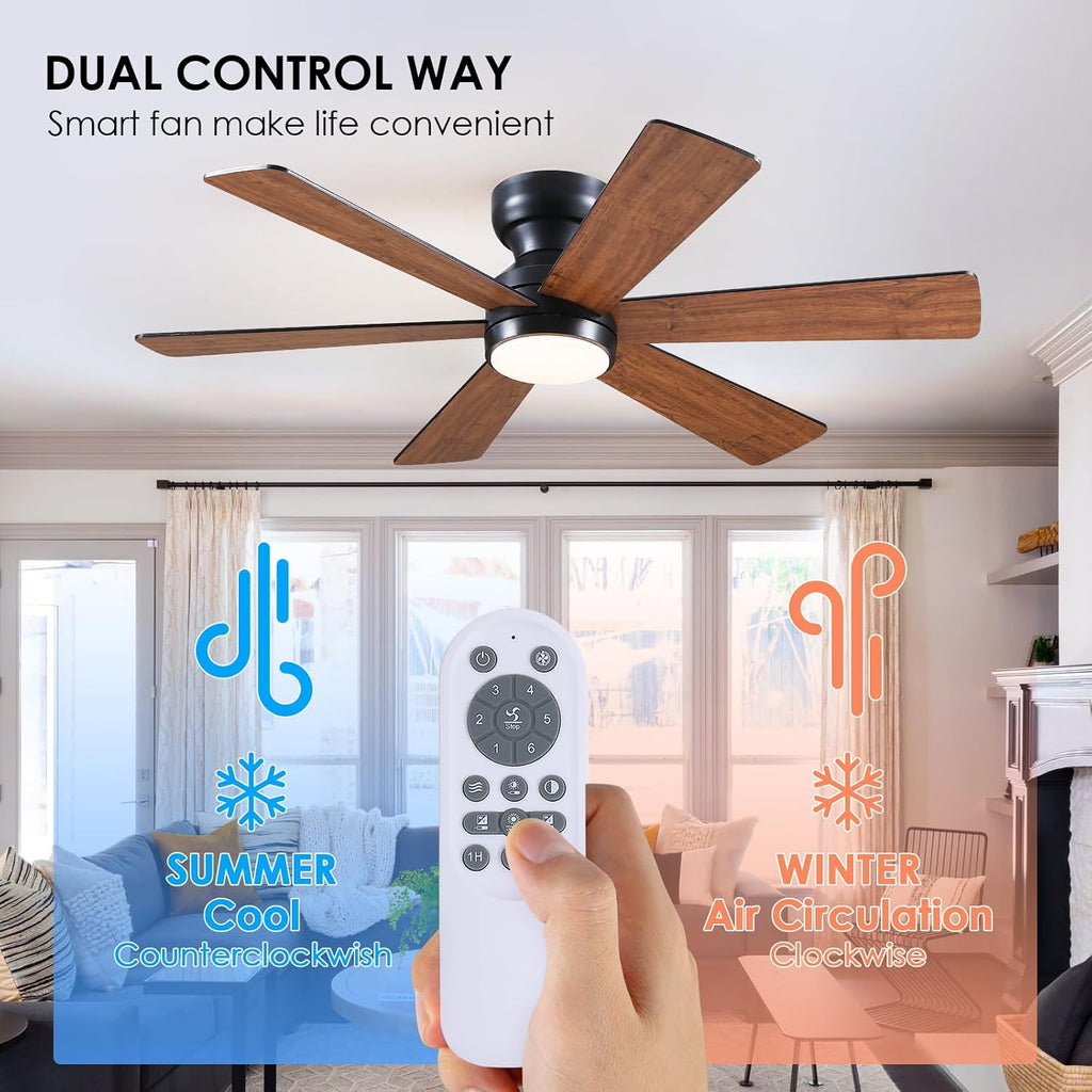 Ceiling Fans with Lights, 46" Low Profile Ceiling Fan with Light and Remote Control, Flush Mount, Reversible