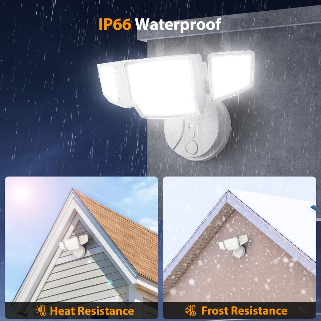 90W Flood Lights Outdoor, Ultra Bright 4-Head LED Security Light with Switch Control, IP66 Waterproof 6500K