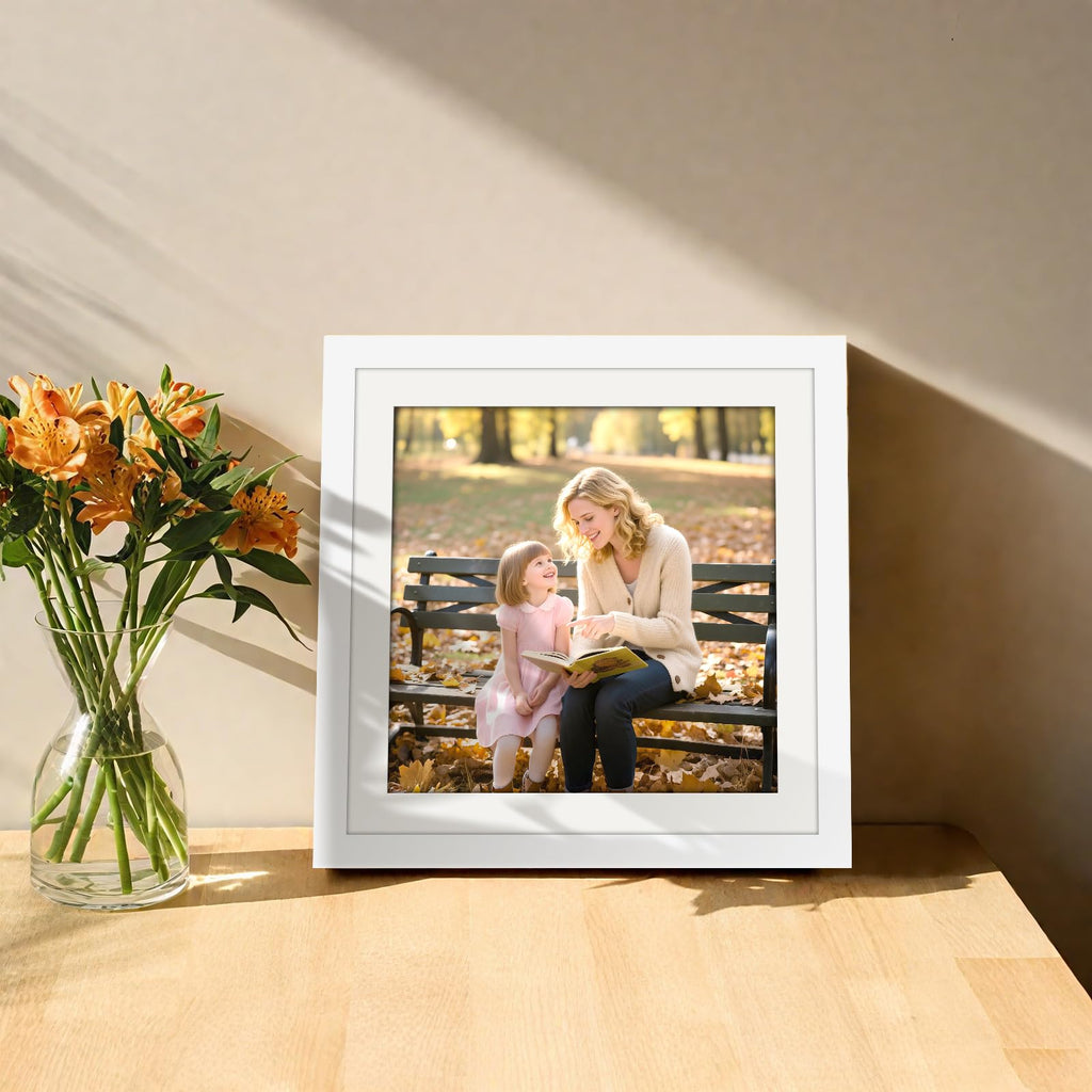 Picture Frames 10x10 2 Pack Made of Solid Wood White for Wall Mounting and Tabletop Display