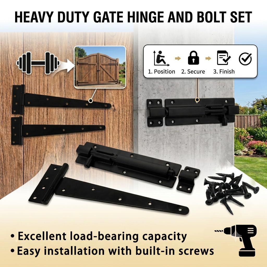 14 Inch Heavy Duty Gate Hinges Slide Bolt Latch Kit 2PCS Barn Door Hardware