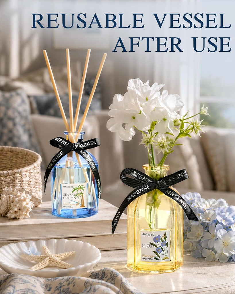 Reed Diffuser Set, Linen, 7.7 oz Natural Essential Oil - Set of 77